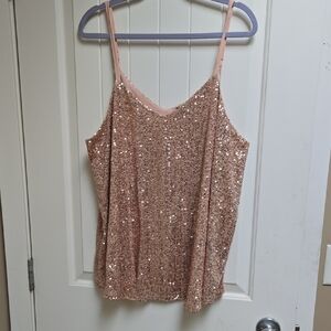 Torrid Sophie Plus Size 1 Sparkle V-Neck Shirt Top Sequin Cami in Blush Pink